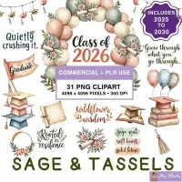 Graduation Sage Aesthetic Clipart PNG - Commercial + PLR Use License – Image 1