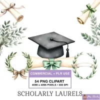 Academic Laurel Graduation Clipart PNG - Commercial + PLR Use License – Image 1