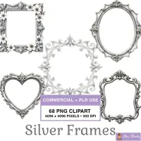 Ornate Silver Frames Clipart PNG - Commercial + PLR Use License – Image 1
