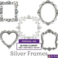 Ornate Silver Frames Clipart PNG - Personal Use License – Image 1