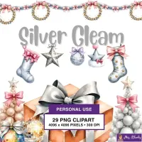 Silver Holiday Decor Clipart PNG - Personal Use License – Image 1