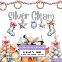 Silver Holiday Decor Clipart PNG - Commercial + PLR Use License – Image 1