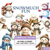 Winter Snowman Clipart PNG - Commercial + PLR Use License – Image 1