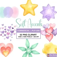 Pastel Hearts and Shapes Clipart PNG - Commercial + PLR Use License – Image 1