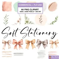 Neutral Bow and Stationery Clipart PNG - Commercial + PLR Use License – Image 1
