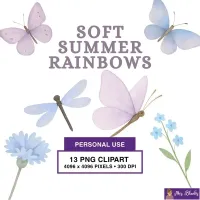 Pastel Butterfly and Floral Clipart PNG - Personal Use License – Image 1