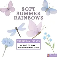 Pastel Butterfly and Floral Clipart PNG - Commercial + PLR Use License – Image 1