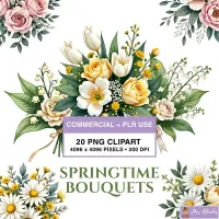 Spring Floral Bouquet Clipart PNG - Commercial + PLR Use License – Image 1