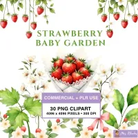 Strawberry Floral Garden Clipart PNG - Commercial + PLR Use License – Image 1