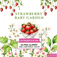 Strawberry Floral Garden Clipart PNG - Extended License – Image 1