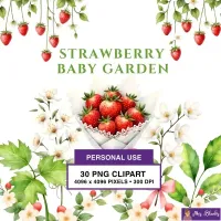 Strawberry Floral Garden Clipart PNG - Personal Use License – Image 1