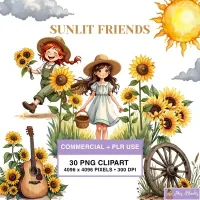 Sunflower Kids Summer Clipart PNG - Commercial + PLR Use License – Image 1