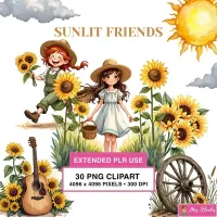 Sunflower Kids Summer Clipart PNG - Extended License – Image 1