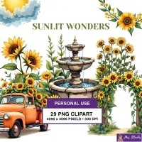 Sunflower Garden Vintage Clipart PNG - Personal Use License – Image 1