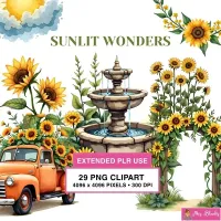 Sunflower Garden Vintage Clipart PNG - Extended License – Image 1