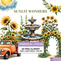 Sunflower Garden Vintage Clipart PNG - Commercial + PLR Use License – Image 1
