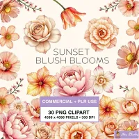 Peach Floral Bloom Clipart PNG - Commercial + PLR Use License – Image 1