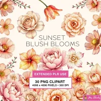 Peach Floral Bloom Clipart PNG - Extended License – Image 1
