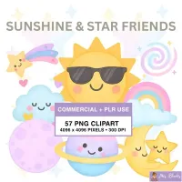 Cute Sun Moon Stars Clipart PNG - Commercial + PLR Use License – Image 1