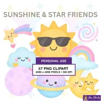 Cute Sun Moon Stars Clipart PNG - Personal Use License – Image 1