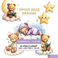 Cute Teddy Bear Sleep Clipart PNG - Commercial + PLR Use License – Image 1