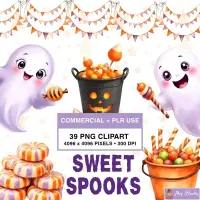 Cute Halloween Candy Ghost Clipart PNG - Commercial + PLR Use License – Image 1