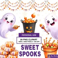 Cute Halloween Candy Ghost Clipart PNG - Personal Use License – Image 1