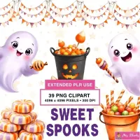 Cute Halloween Candy Ghost Clipart PNG - Extended License – Image 1
