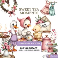 Cute Tea Party Ducks Clipart PNG - Commercial + PLR Use License – Image 1