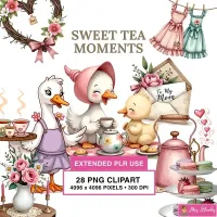 Cute Tea Party Ducks Clipart PNG - Extended License – Image 1