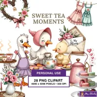 Cute Tea Party Ducks Clipart PNG - Personal Use License – Image 1