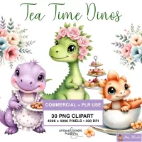Cute Dinosaur Tea Party Clipart PNG - Commercial + PLR Use License – Image 1