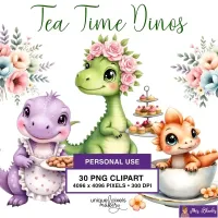 Cute Dinosaur Tea Party Clipart PNG - Personal Use License – Image 1