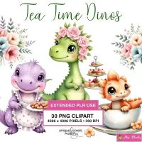 Cute Dinosaur Tea Party Clipart PNG - Extended License – Image 1