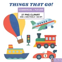 Kids Transportation Clipart PNG - Commercial + PLR Use License – Image 1