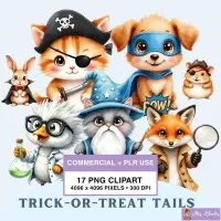 Cute Animal Costume Halloween Clipart PNG - Commercial + PLR Use License – Image 1