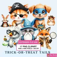 Cute Animal Costume Halloween Clipart PNG - Extended License – Image 1