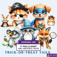 Cute Animal Costume Halloween Clipart PNG - Personal Use License – Image 1