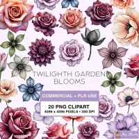 Dark Floral Garden Clipart PNG - Commercial + PLR Use License – Image 1