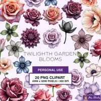 Dark Floral Garden Clipart PNG - Personal Use License – Image 1