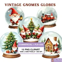 Christmas Gnome Snow Globe Clipart PNG - Commercial + PLR Use License – Image 1