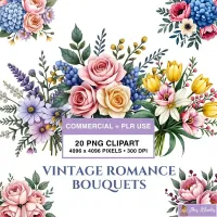 Romantic Floral Bouquet Clipart PNG - Commercial + PLR Use License – Image 1