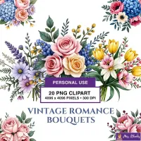 Romantic Floral Bouquet Clipart PNG - Personal Use License – Image 1