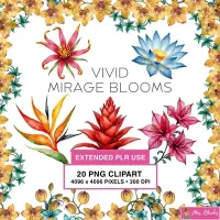 Colorful Tropical Floral Clipart PNG - Extended License – Image 1
