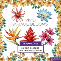 Colorful Tropical Floral Clipart PNG - Personal Use License – Image 1