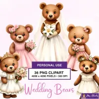 Cute Wedding Bear Clipart PNG - Personal Use License – Image 1