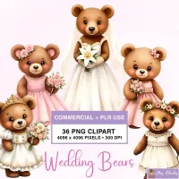 Cute Wedding Bear Clipart PNG - Commercial + PLR Use License – Image 1