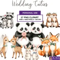 Cute Animal Wedding Clipart PNG - Personal Use License – Image 1