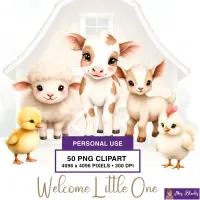 Baby Farm Animals Clipart PNG - Personal Use License – Image 1