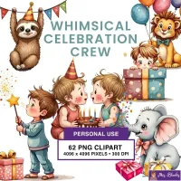 Celebration Kids and Animals Clipart PNG - Personal Use License – Image 1